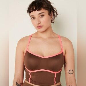 Pink Active VS Women's Corset Sport Bra In Soft Cappuccino Coral Size S